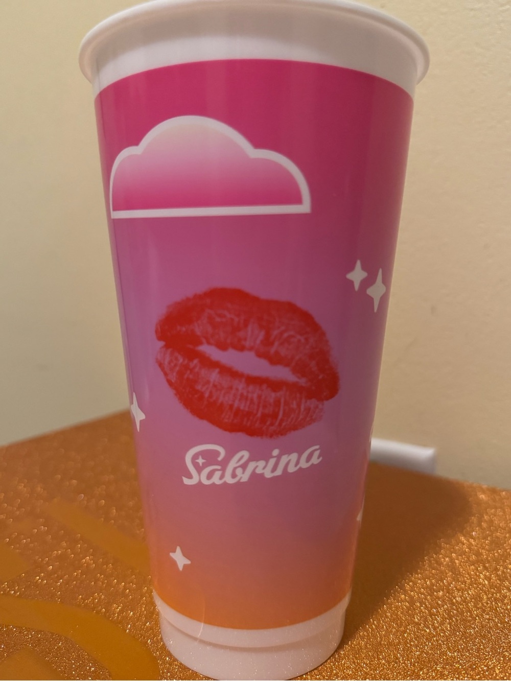 Collectible Sabrina Pink Ombre Travel Cup with Red Kiss Graphic